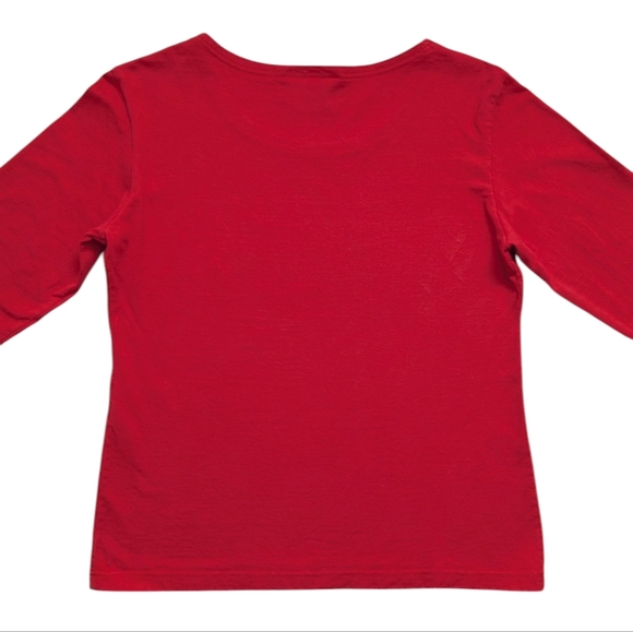 Vintage Marimekko Graphic Floral Red Long Sleeve Tee - Picture 7 of 11